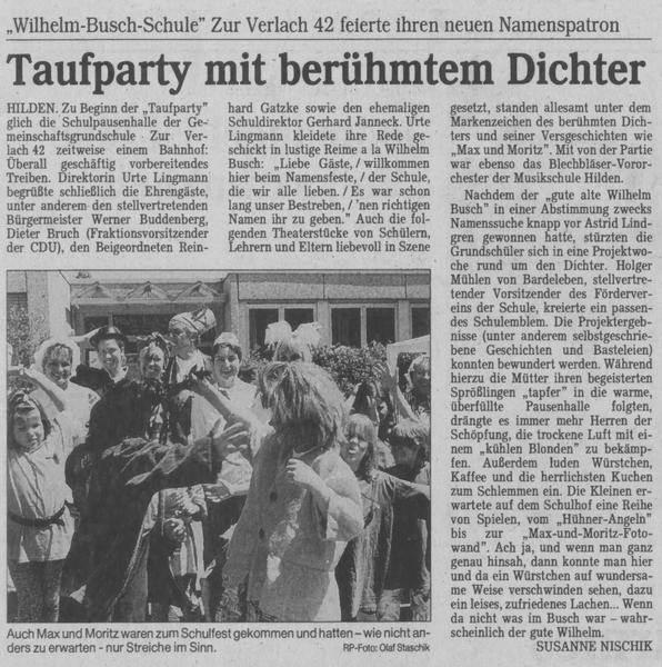 Artikel der Rheinischen Post Hilden vom 22.6.1998.
Die Taufe, bzw. die Namensgebung war am Wochenende 20./21.6.1998.